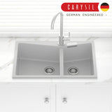 Carysil Granite Kitchen Sink Double Bowls 800mm Concrete Grey