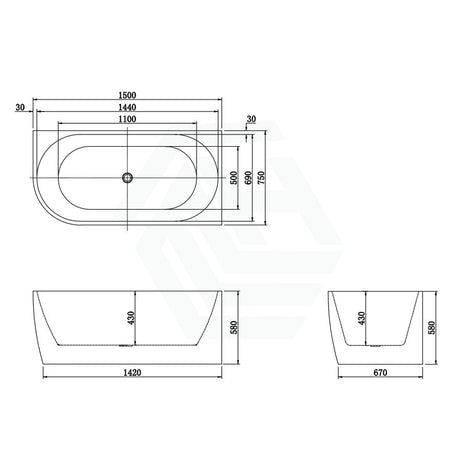 1500/1700Mm Carysil Gina Right Corner Back To Wall Bathtub Gloss White No Overflow 1500Mm Bathtubs