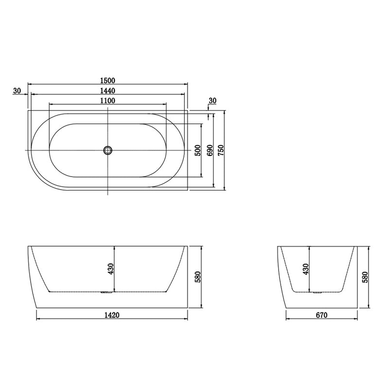 1500/1700mm Carysil Gina Right Corner Back to Wall Bathtub Gloss White NO Overflow