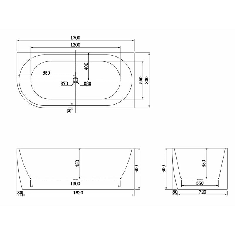 1500/1700mm Carysil Gina Right Corner Back to Wall Bathtub Gloss White NO Overflow