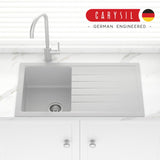 Carysil Granite Kitchen Sink Single Drain Board 860mm Concrete Grey