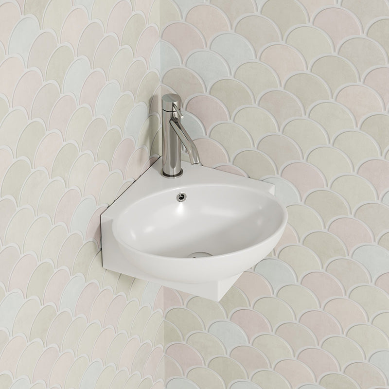 390x365x130mm Mini Corner Basin Gloss White Wall Hung Ceramic