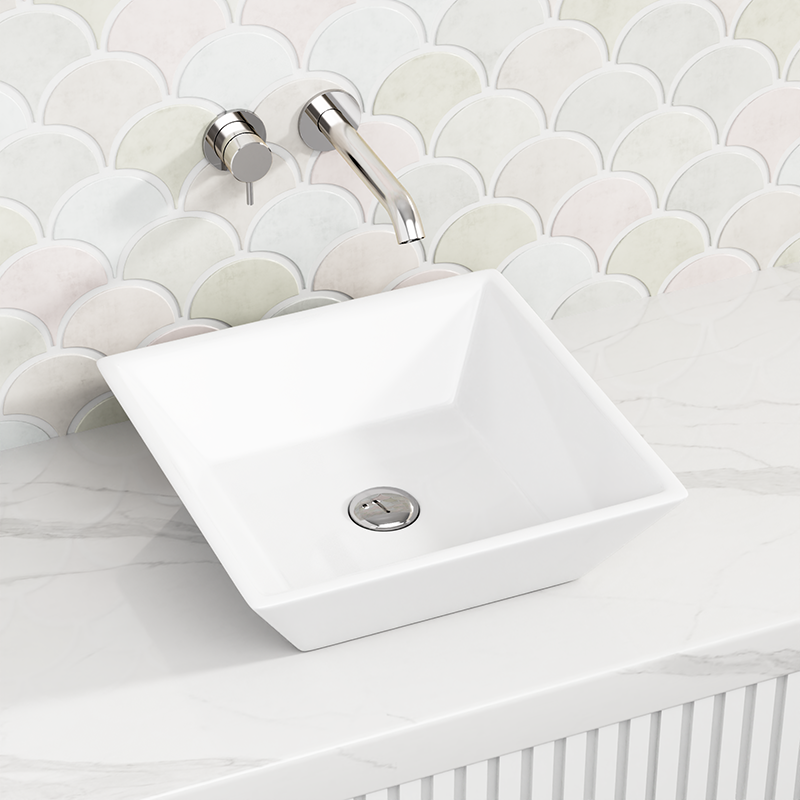 410x410x120mm Square Above Counter Basin Gloss White Ceramic