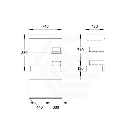 750/900/1200Mm 2-Drawer 1-Door Bathroom Freestanding Leg Vanity Single Multi-Colour Cabinet Only