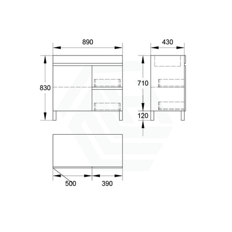 750/900/1200Mm 2-Drawer 1-Door Bathroom Freestanding Leg Vanity Single Multi-Colour Cabinet Only