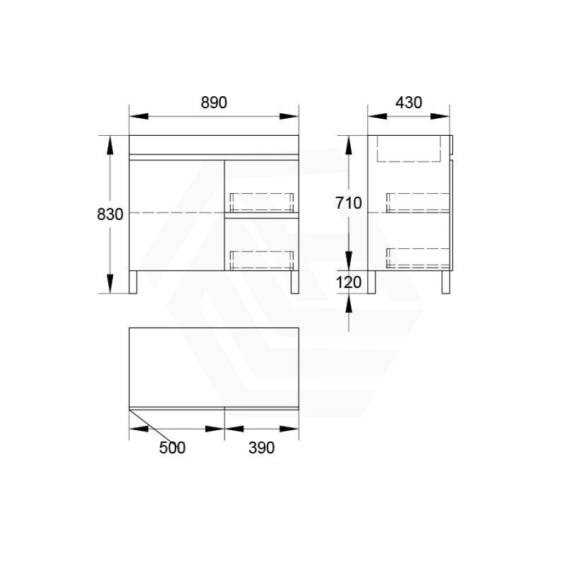 750/900/1200Mm 2-Drawer 1-Door Bathroom Freestanding Leg Vanity Single Multi-Colour Cabinet Only