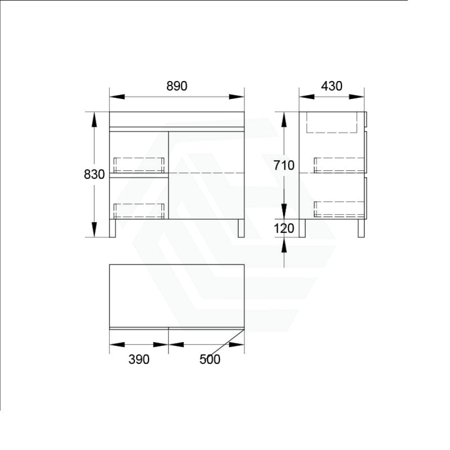 750/900/1200Mm 2-Drawer 1-Door Bathroom Freestanding Leg Vanity Single Multi-Colour Cabinet Only