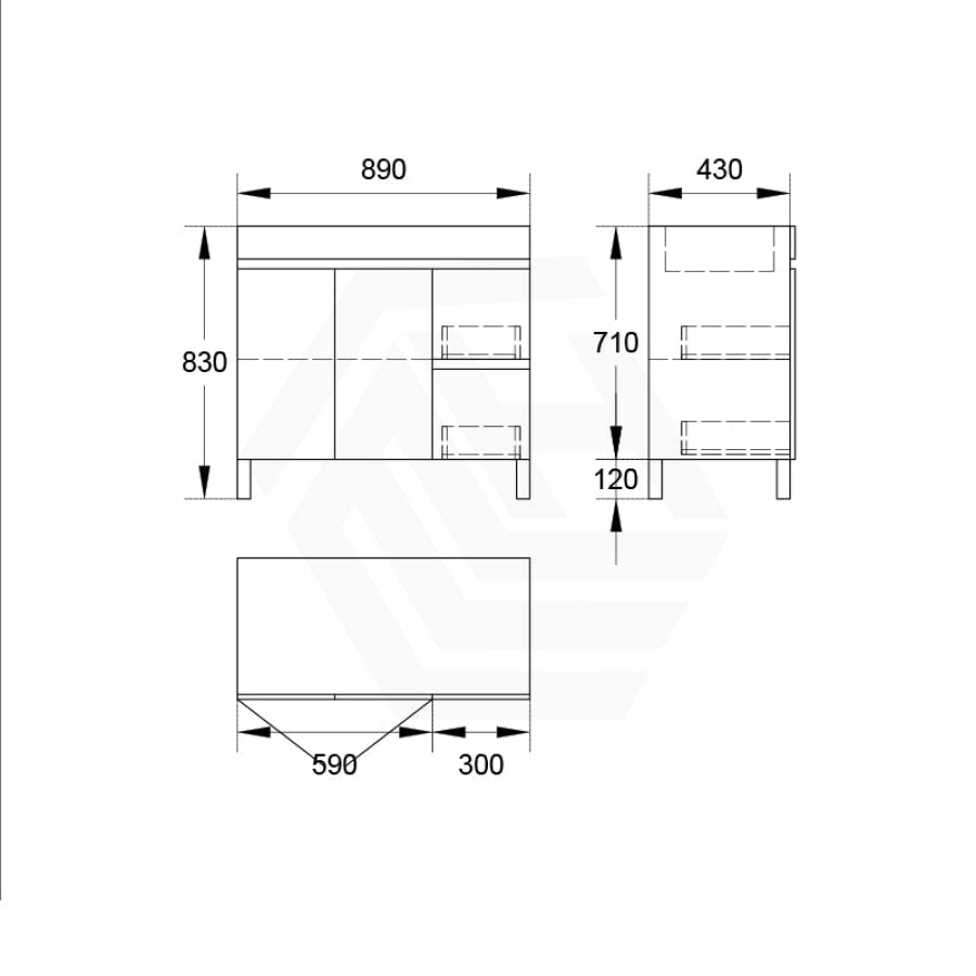 900Mm Freestanding Bathroom Vanity With Legs Drawers Doors Multi-Colour Cabinet Only 2-Drawer(Right)