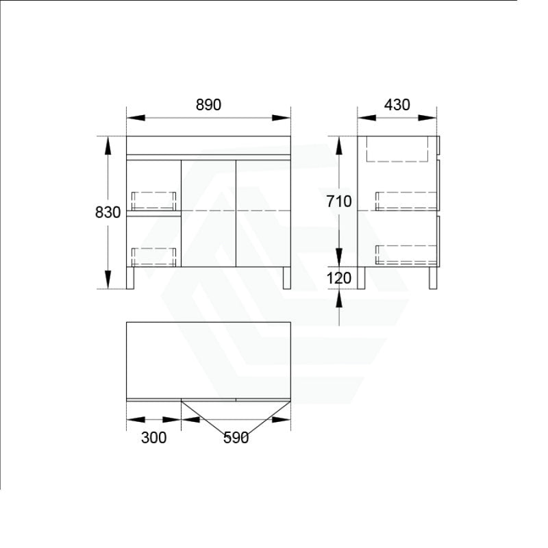 900Mm Freestanding Bathroom Vanity With Legs Drawers Doors Multi-Colour Cabinet Only 2-Drawer(Left)