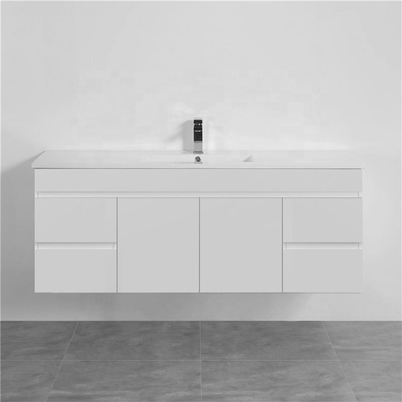 600-1500Mm Bathroom Premium Floating Vanity Wall Hung White Polyurethane Pvc Cabinet Only & Ceramic