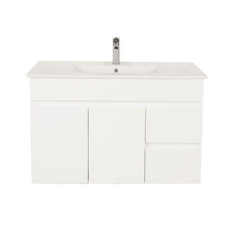 900Mm Narrow Premium Bathroom Floating Wall Hung Vanity White Pvc Left / Right Hand Side Drawers