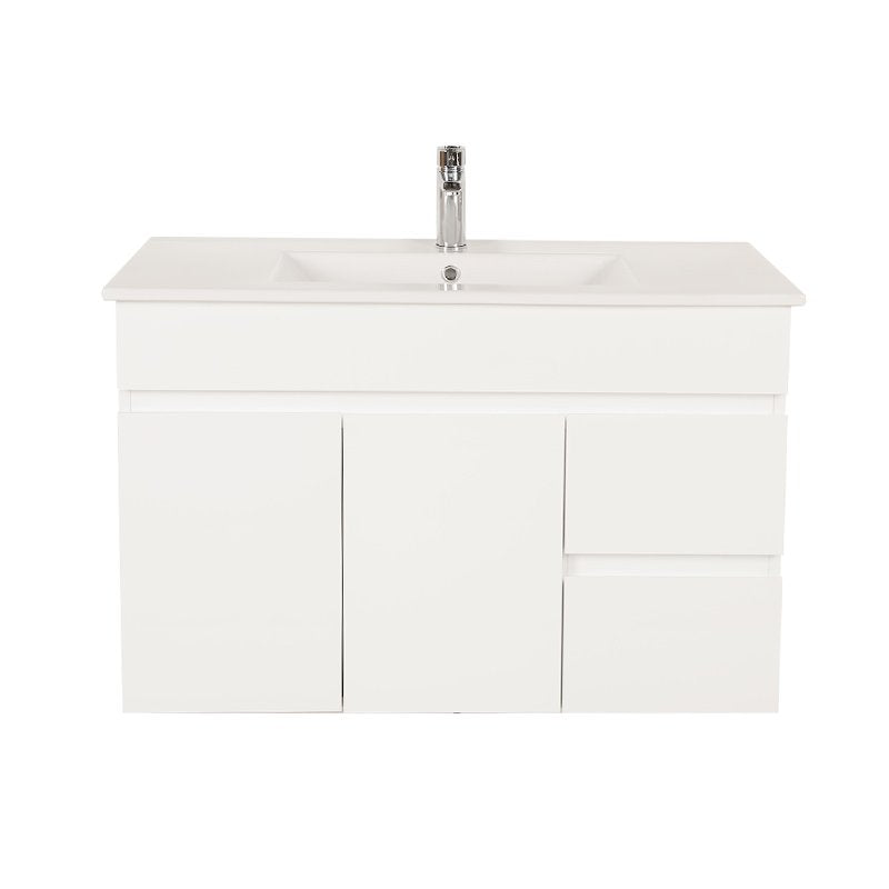 900Mm Narrow Premium Bathroom Floating Wall Hung Vanity White Pvc Left / Right Hand Side Drawers