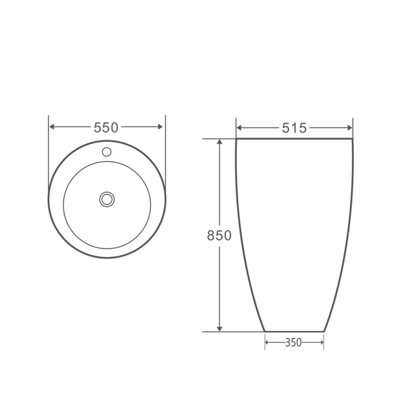 550x515x850mm Freestanding Ceramic Basin Floor Mounted With Tap Hole